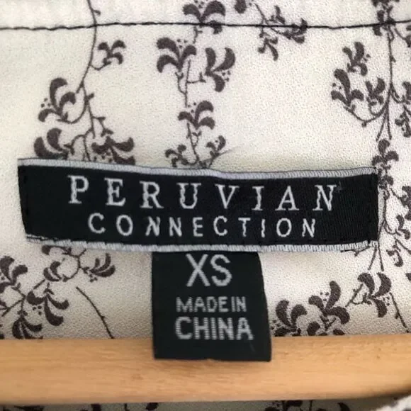 Peruvian Connection Cream Brown Floral Button Top - Picture 4 of 7